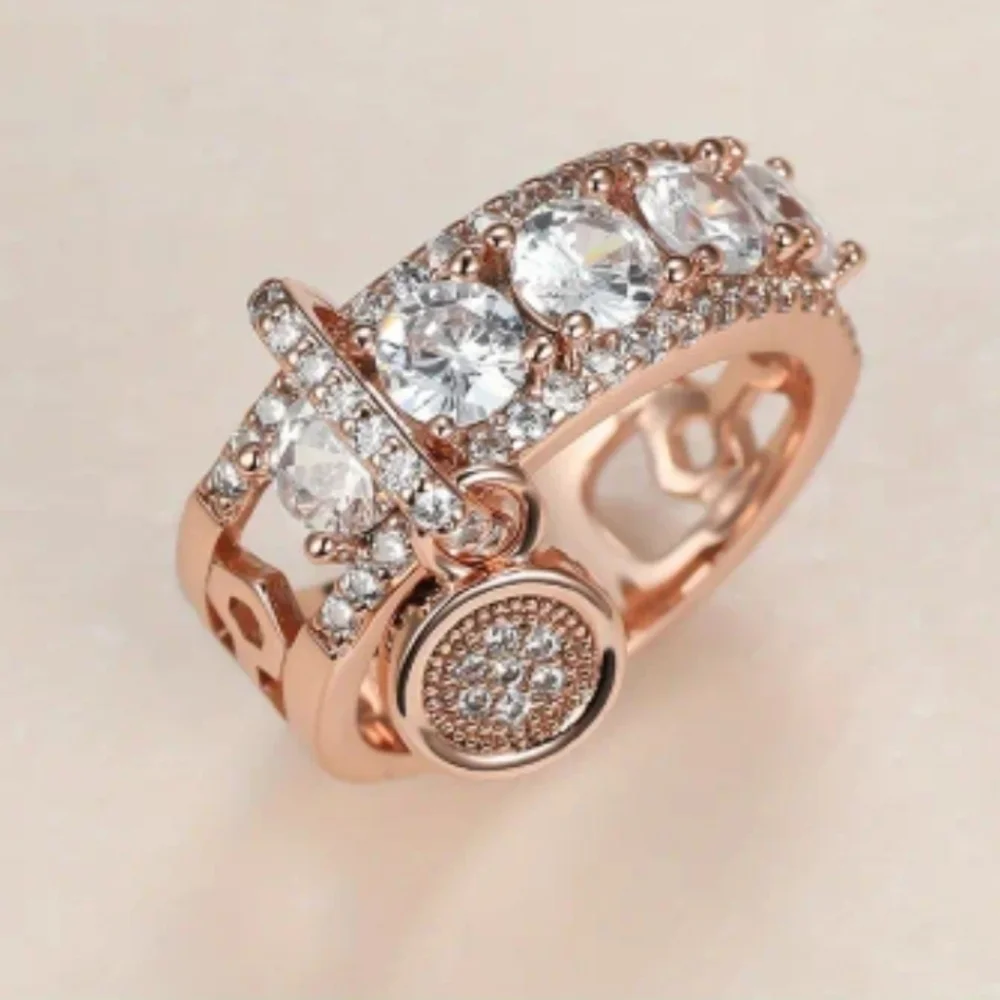 Rose Gold and Diamonds Hanging Disc Pendant Ring
